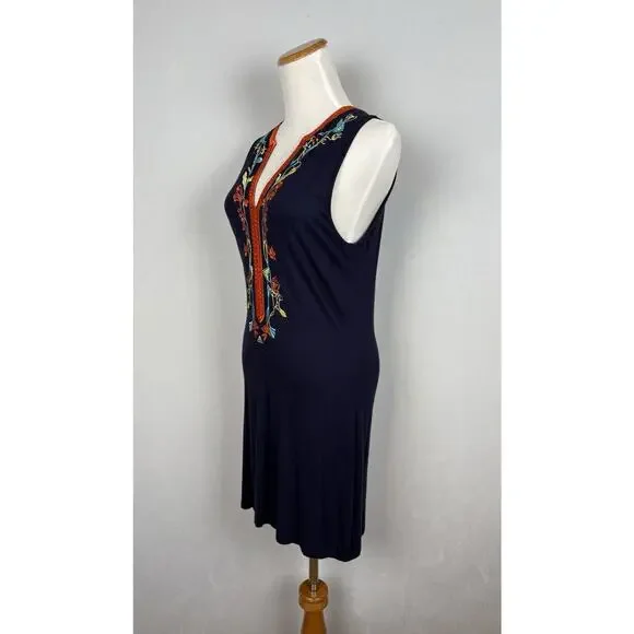 Christian Lacroix Bazar Floral Embroidered Dress M Blue Sleeveless Designer Y2K - Picture 7 of 9